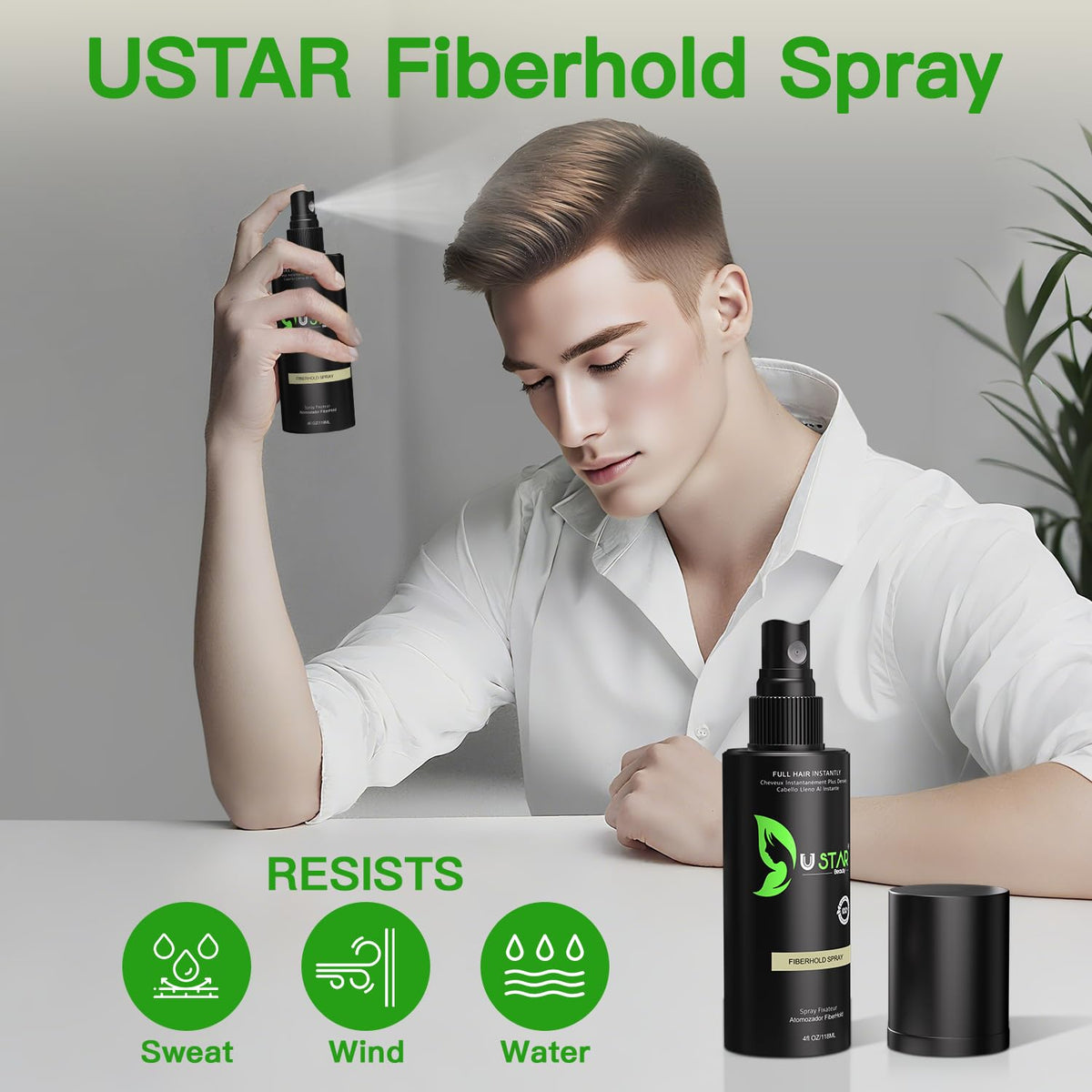 USTAR holding spray bottle securing fibers for all-day confidence
