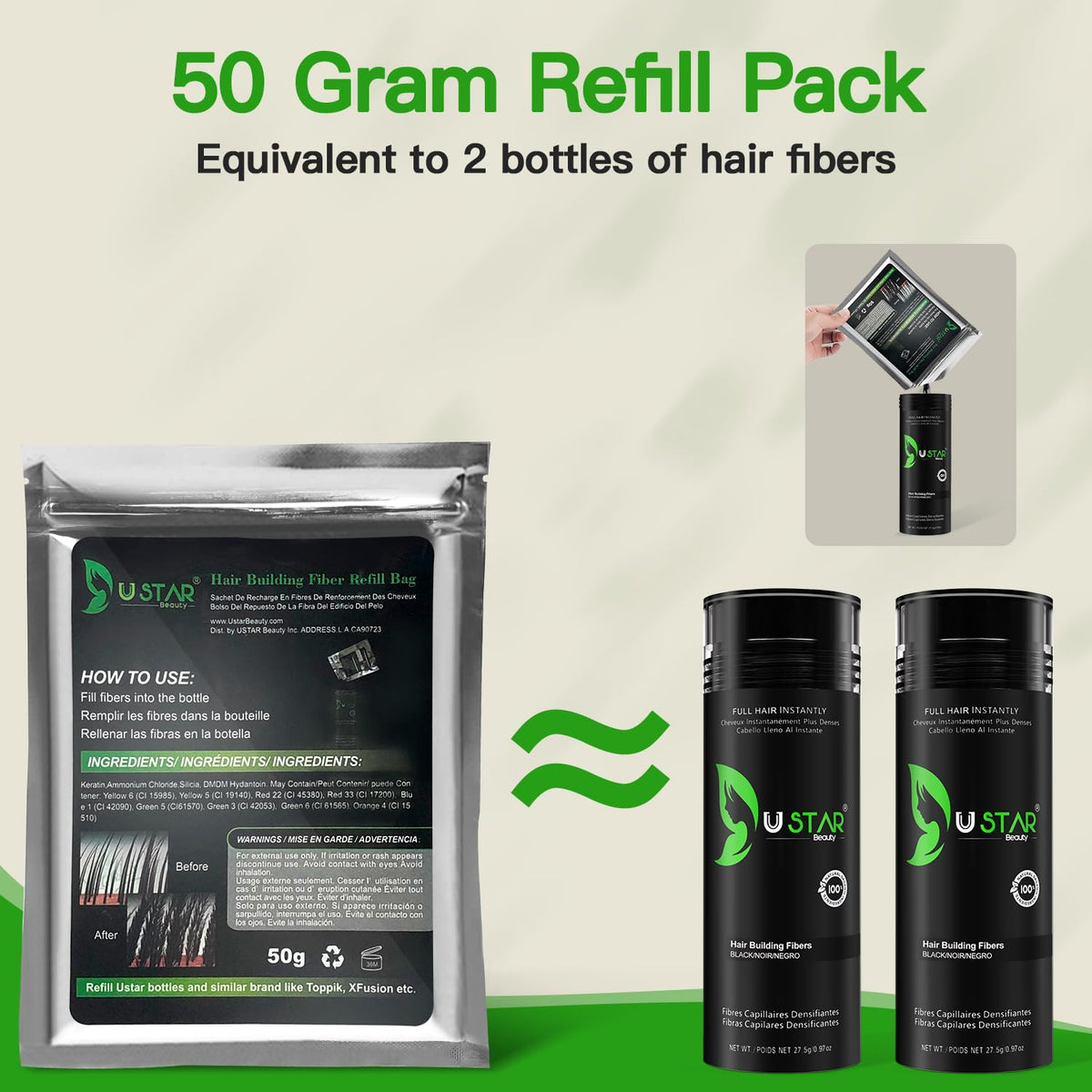 USTAR refill bag 50g contents offering extended usage convenience