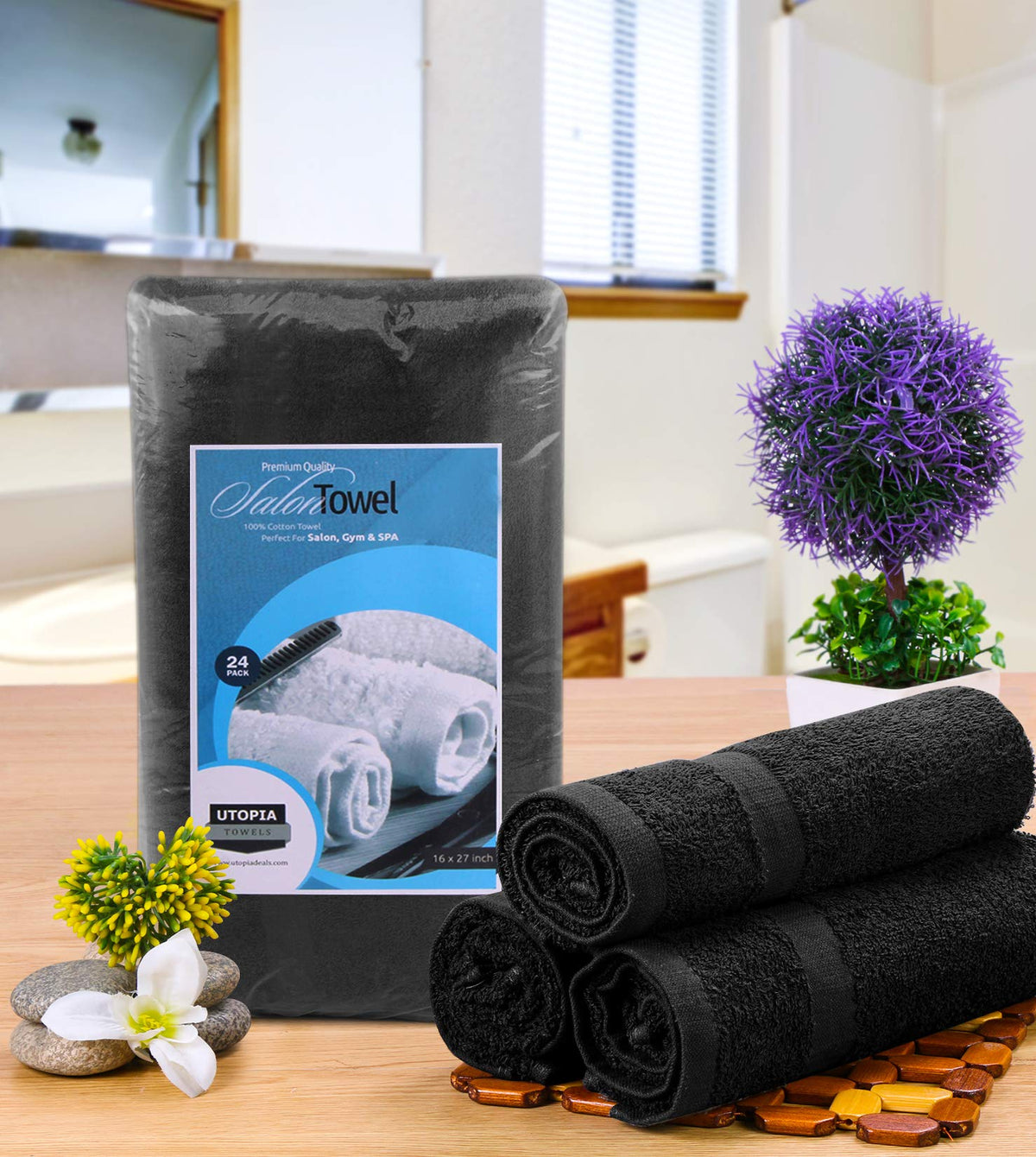 Utopia Towels folded stack highlighting neat storage and quick access