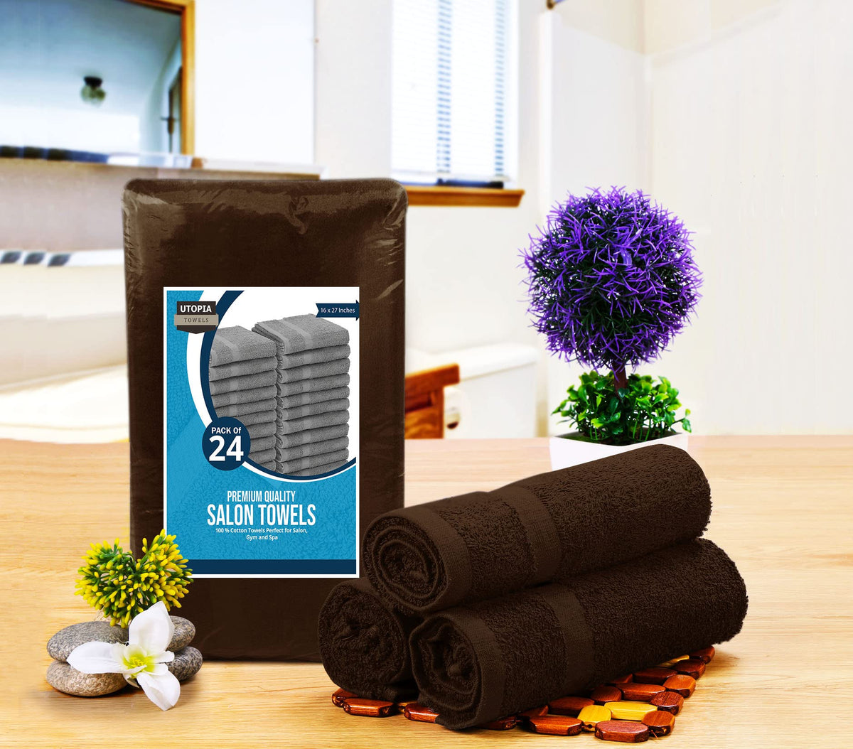 Utopia Towels neatly folded stack on shelf for organized storage