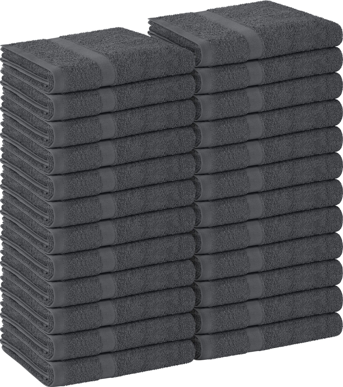 Utopia Towels front pack view showing 24 grey towels and organized set benefit