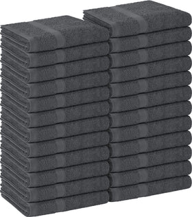 Utopia Towels front pack view showing 24 grey towels and organized set benefit