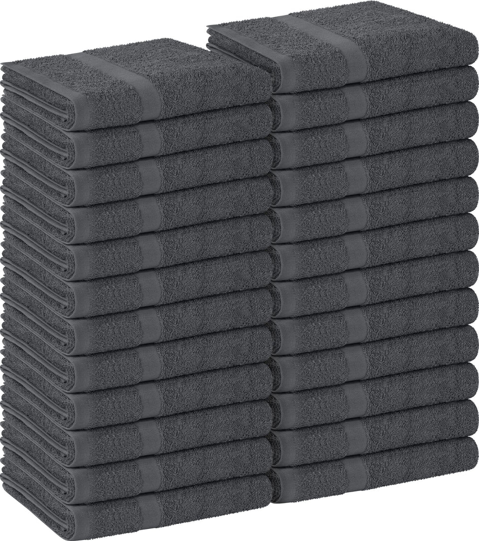 Utopia Towels front pack view showing 24 grey towels and organized set benefit