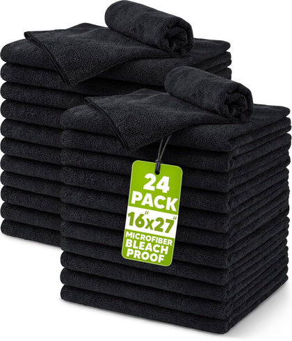 Utopia Towels front pack showing 24-count black towels and value