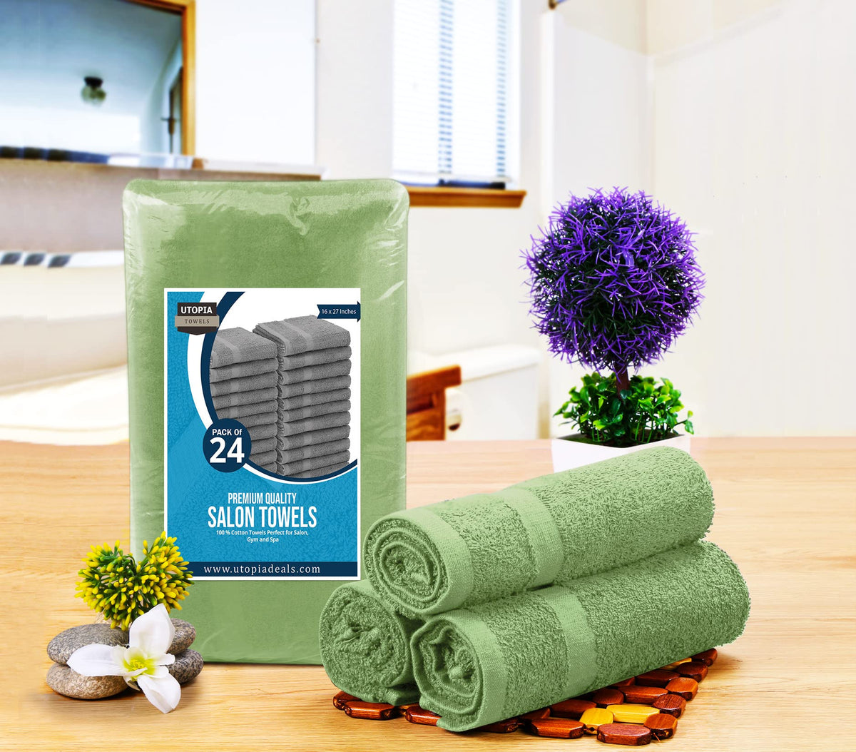 Utopia Towels single towel flat view showing 16x27 inches useful coverage