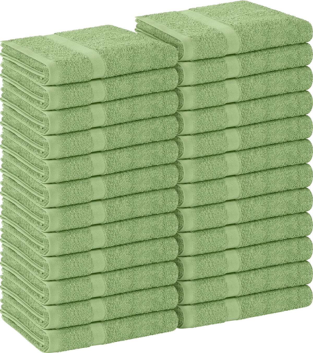 Utopia Towels stacked sage green pack showing neat bulk and professional look