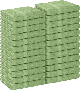 Utopia Towels stacked sage green pack showing neat bulk and professional look