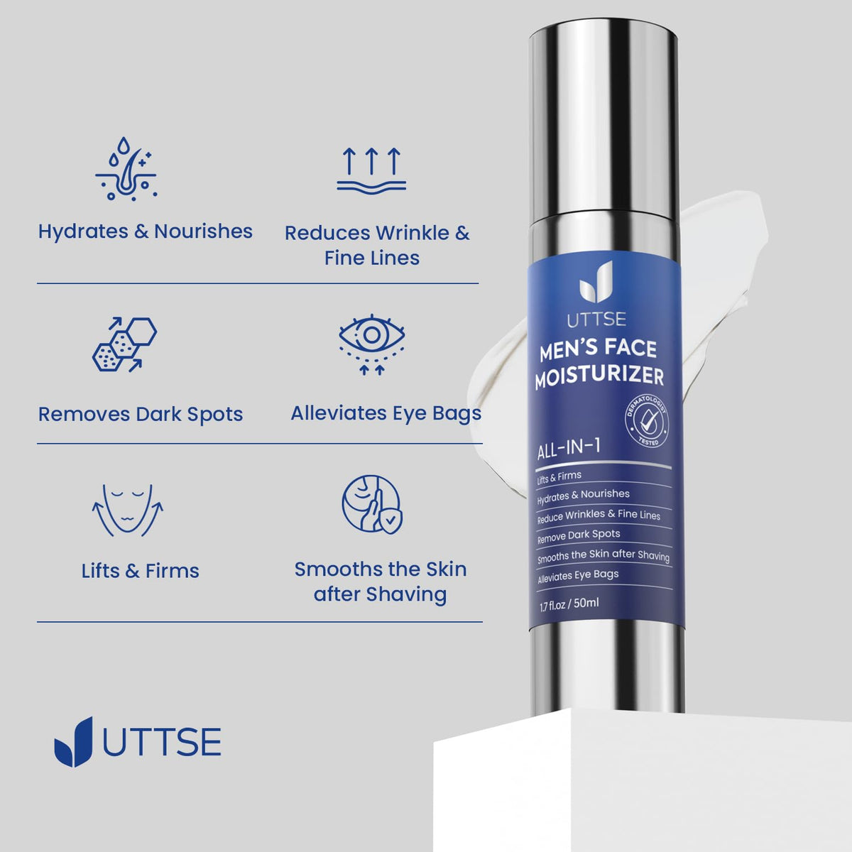 Uttse application on hand demonstrating smooth spreadable cream for quick morning routine