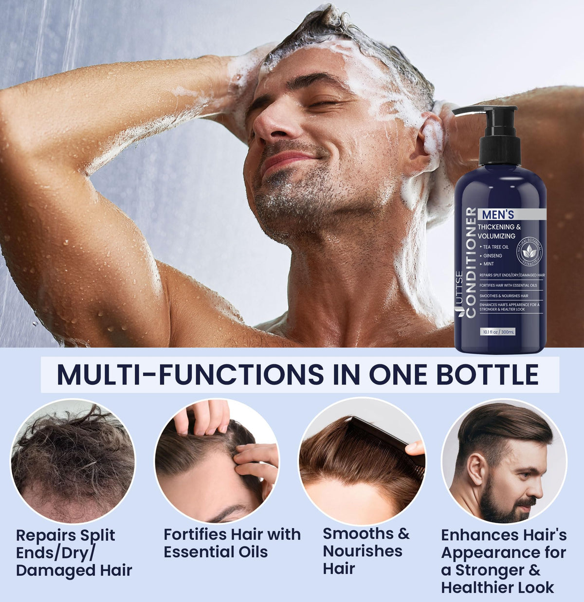 Uttse ingredient label highlighting ginseng and tea tree for natural benefits
