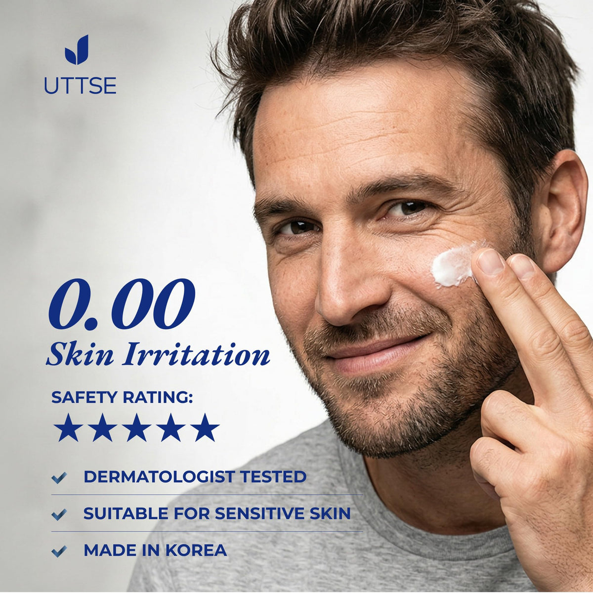 Uttse used after shaving on man to soothe and hydrate skin