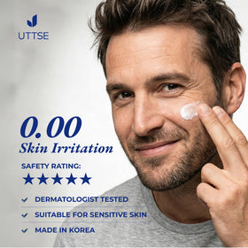 Uttse used after shaving on man to soothe and hydrate skin