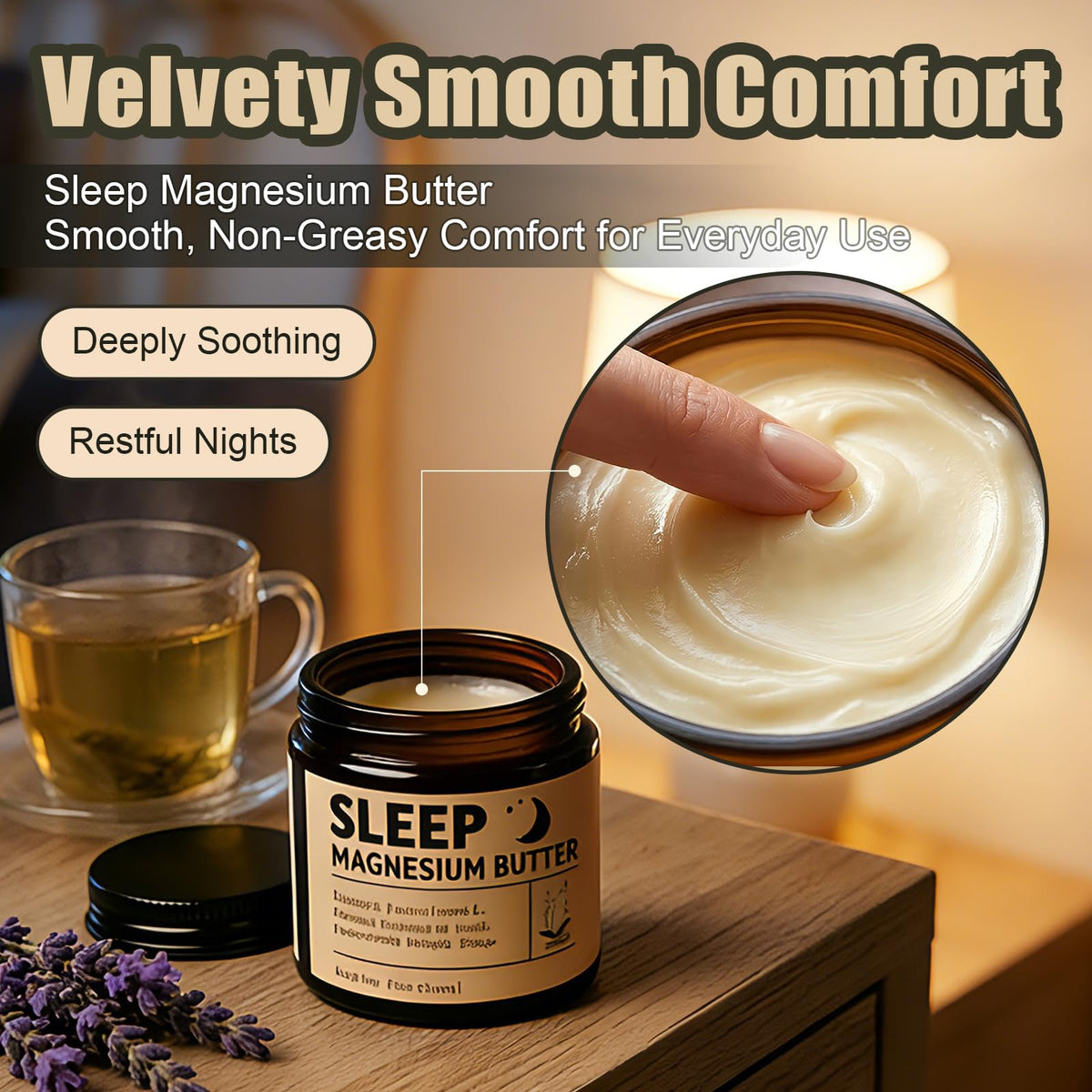 uuhylo magnesium butter being applied to legs for soothing nighttime relief