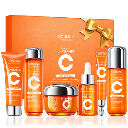 UZTUZT front packaging of full 6-piece vitamin C skincare set showing neat arrangement and gift-ready look