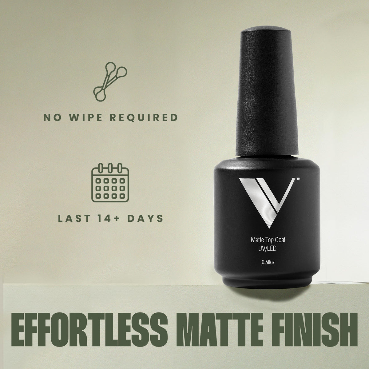 V Beauty Pure applied on manicured nails demonstrating long-lasting matte finish and chip resistance