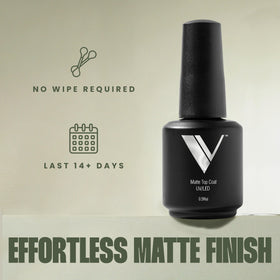 V Beauty Pure applied on manicured nails demonstrating long-lasting matte finish and chip resistance