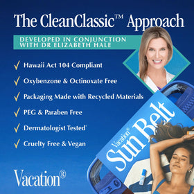 VACATION after sun gel pump close-up displays cooling watery gel and soothing relief benefit