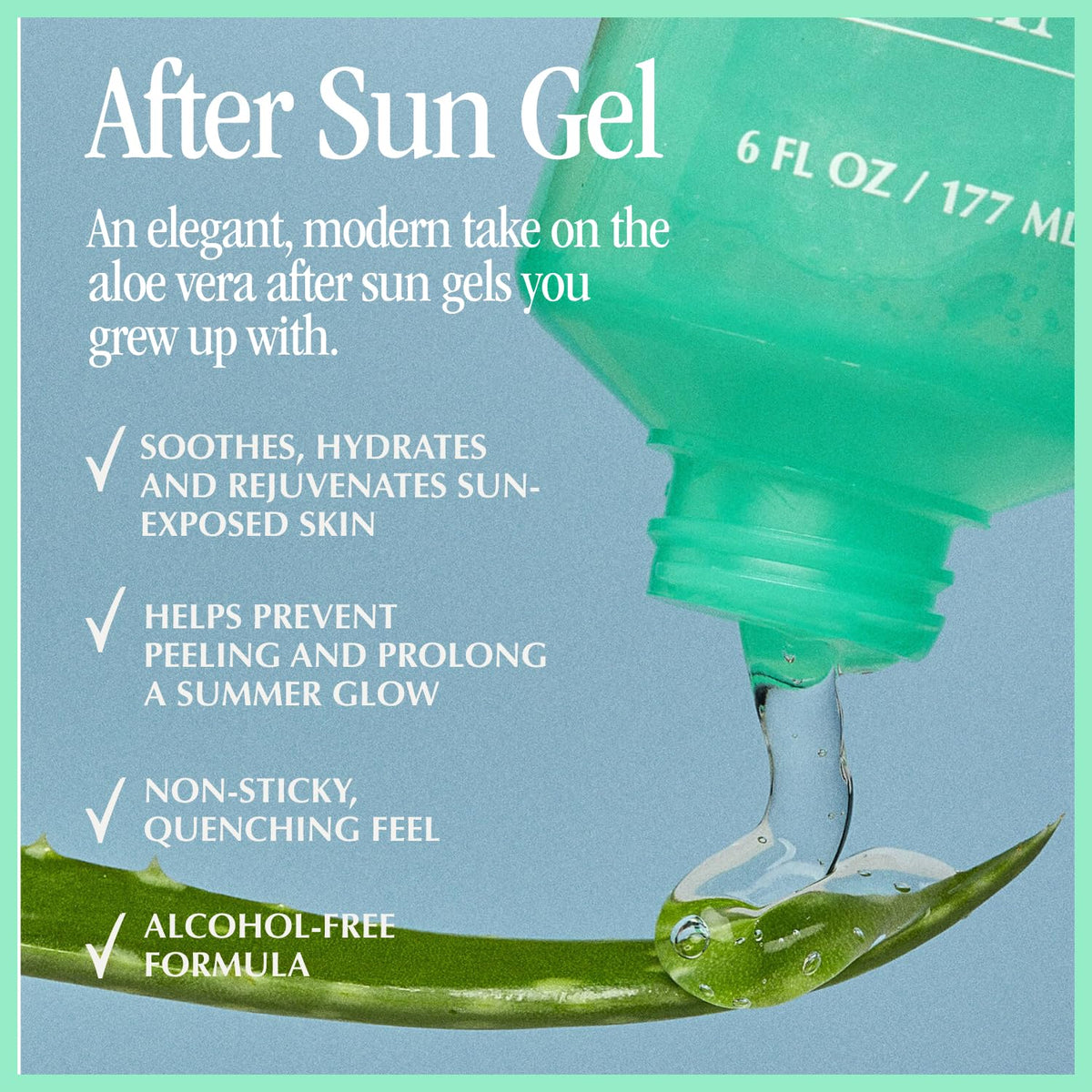 VACATION close-up gel texture on skin, shows non-sticky hydration