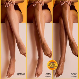 VACATION after-tan result on leg showing buildable bronzed glow and smoother skin