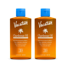 VACATION bottle front packaging showing SPF 30 and travel size benefits