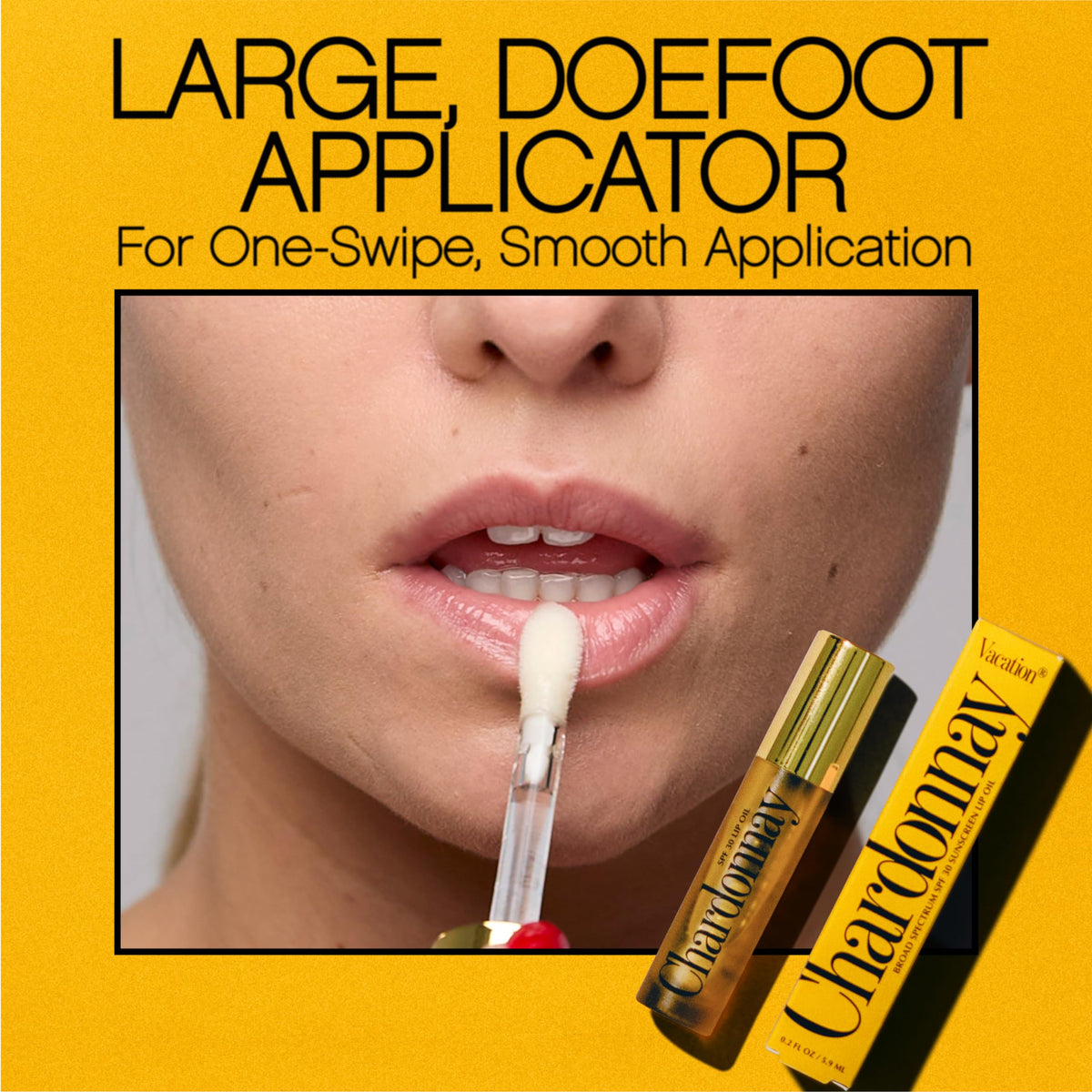 VACATION lip oil in a beach setting protecting lips from sun exposure