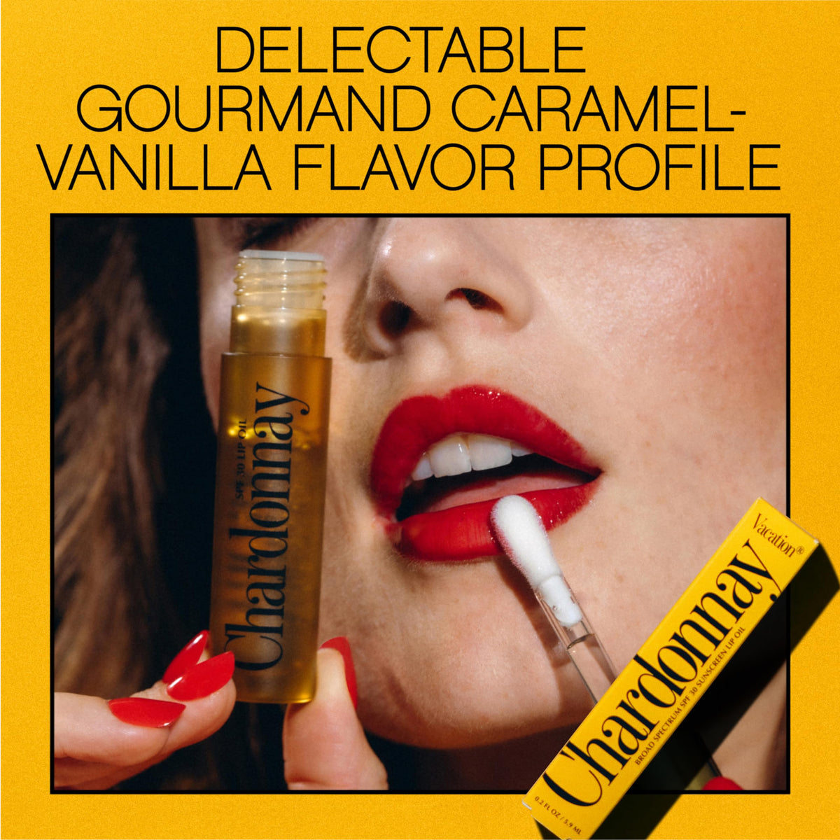VACATION on lips before and after showing plumper, shinier lip appearance