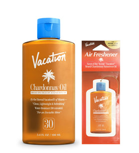 VACATION front packaging bottle showing travel-friendly design and SPF benefit