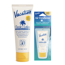 VACATION front packaging showing SPF 50 and travel size benefit