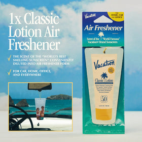 VACATION label detail highlighting ingredients and compliance information