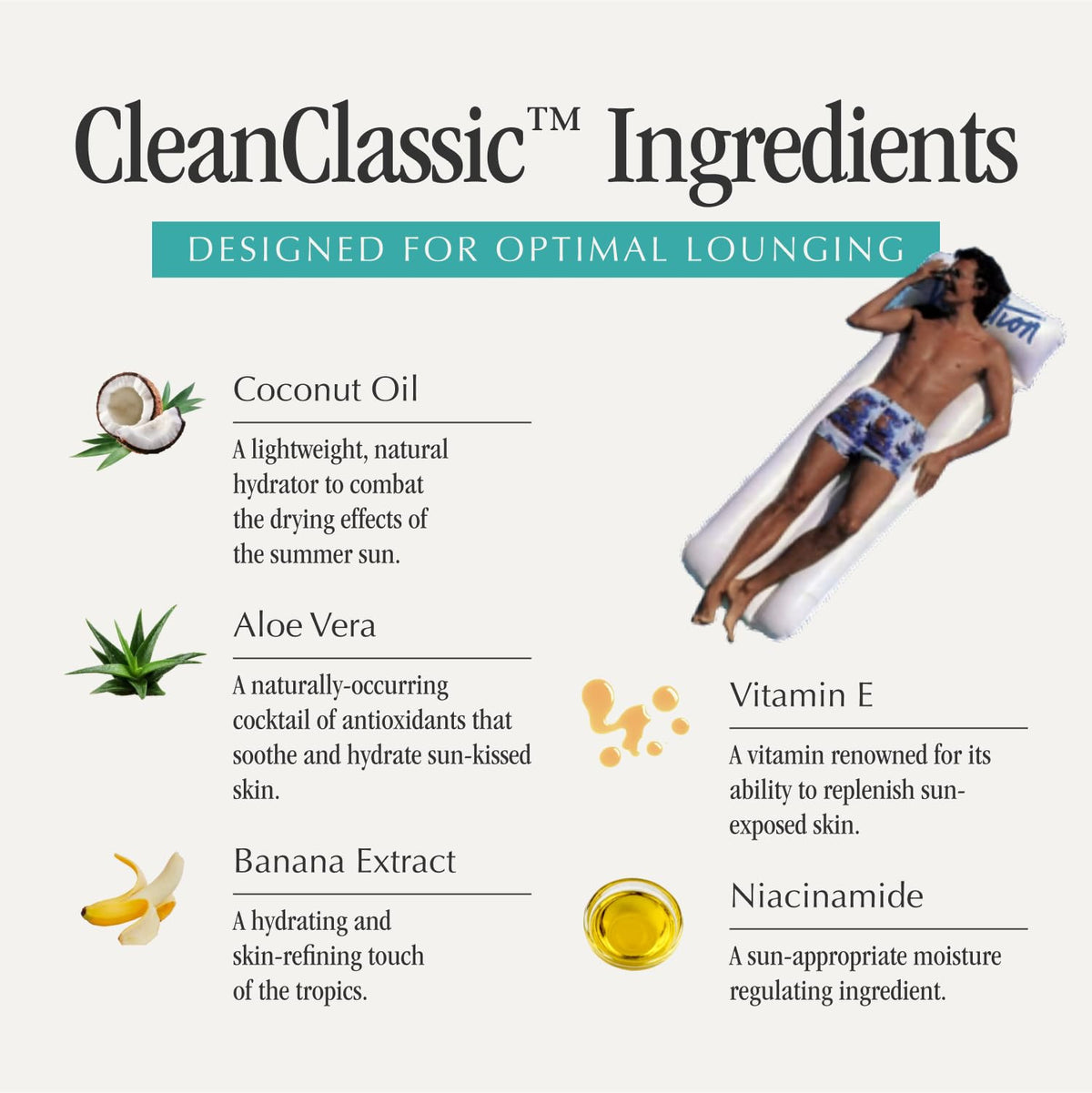 VACATION label close-up listing reef-aware actives and clean ingredients