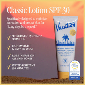 VACATION open cap with lotion texture highlighting quick-absorbing feel