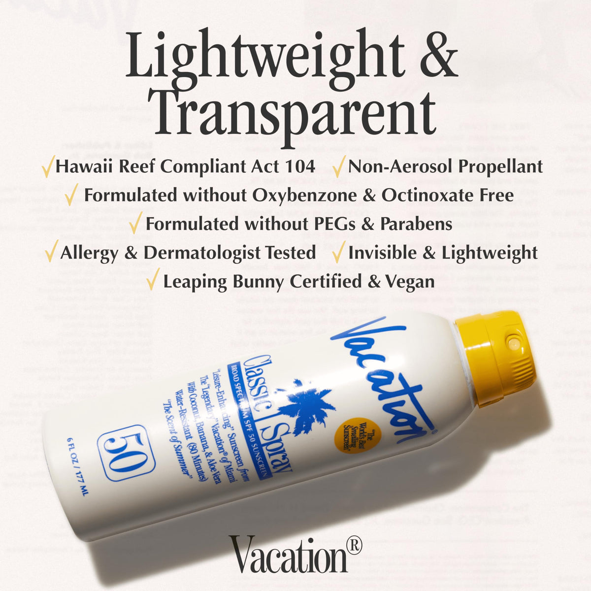 VACATION size comparison beside hand highlighting travel-friendly volume
