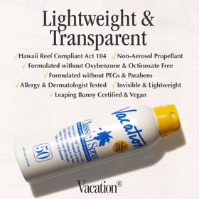 VACATION size comparison beside hand highlighting travel-friendly volume