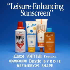 VACATION ingredient label close-up highlighting SPF 30 and reef-friendly claims