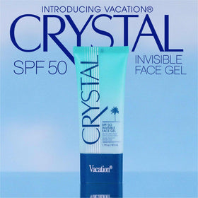 VACATION close-up of clear gel texture showing lightweight, non-greasy absorption benefit