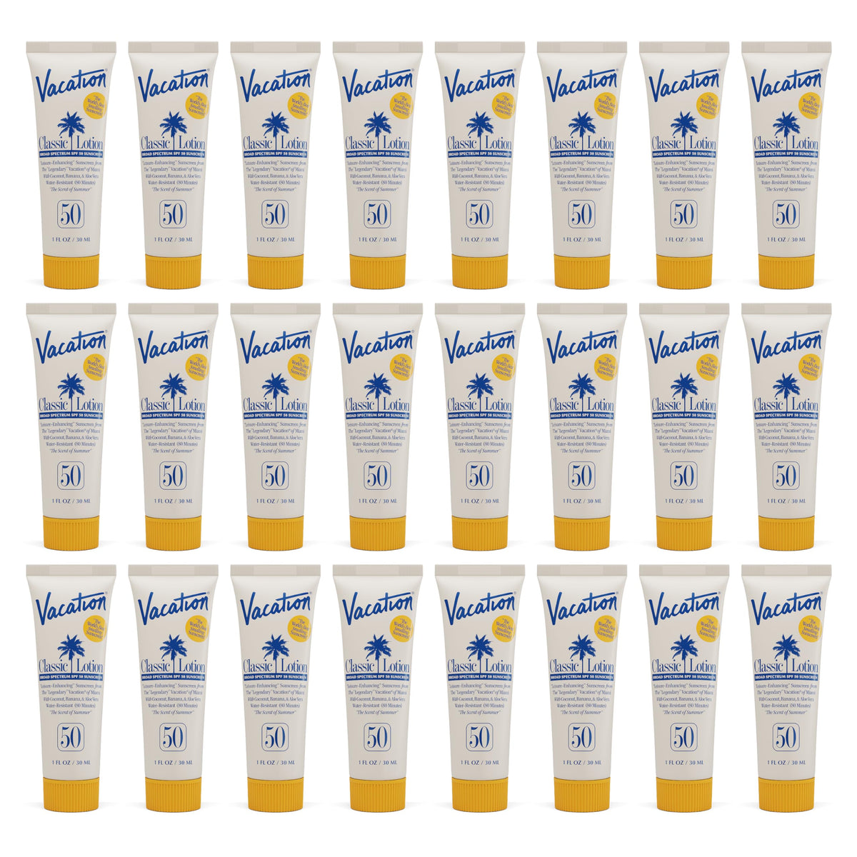 VACATION front packaging mini tube showing brand and SPF benefit