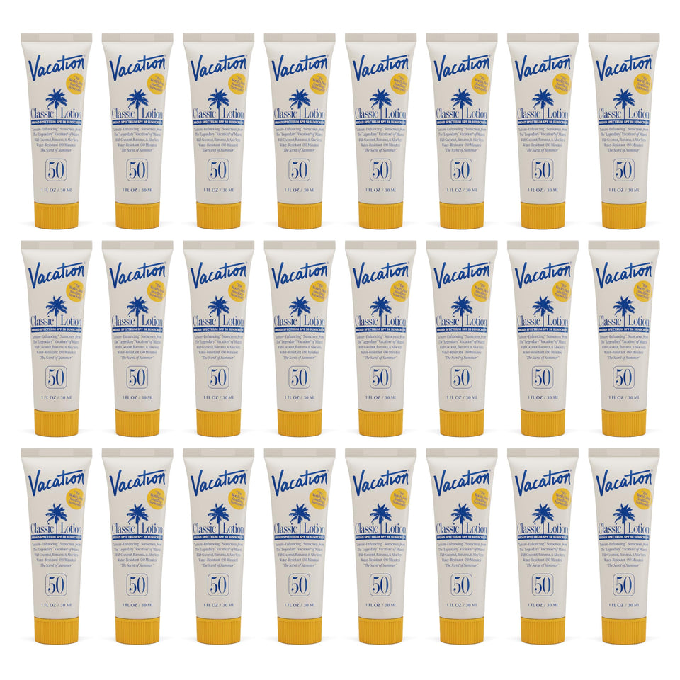 VACATION front packaging mini tube showing brand and SPF benefit