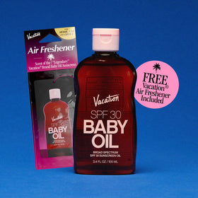 VACATION ingredient label with botanical icons highlighting natural extracts