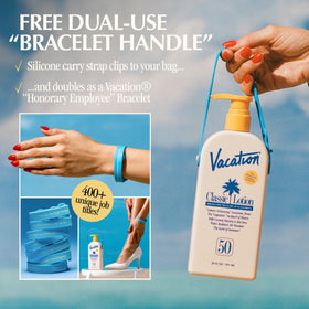 VACATION ingredient label close-up showing clean formulation benefit