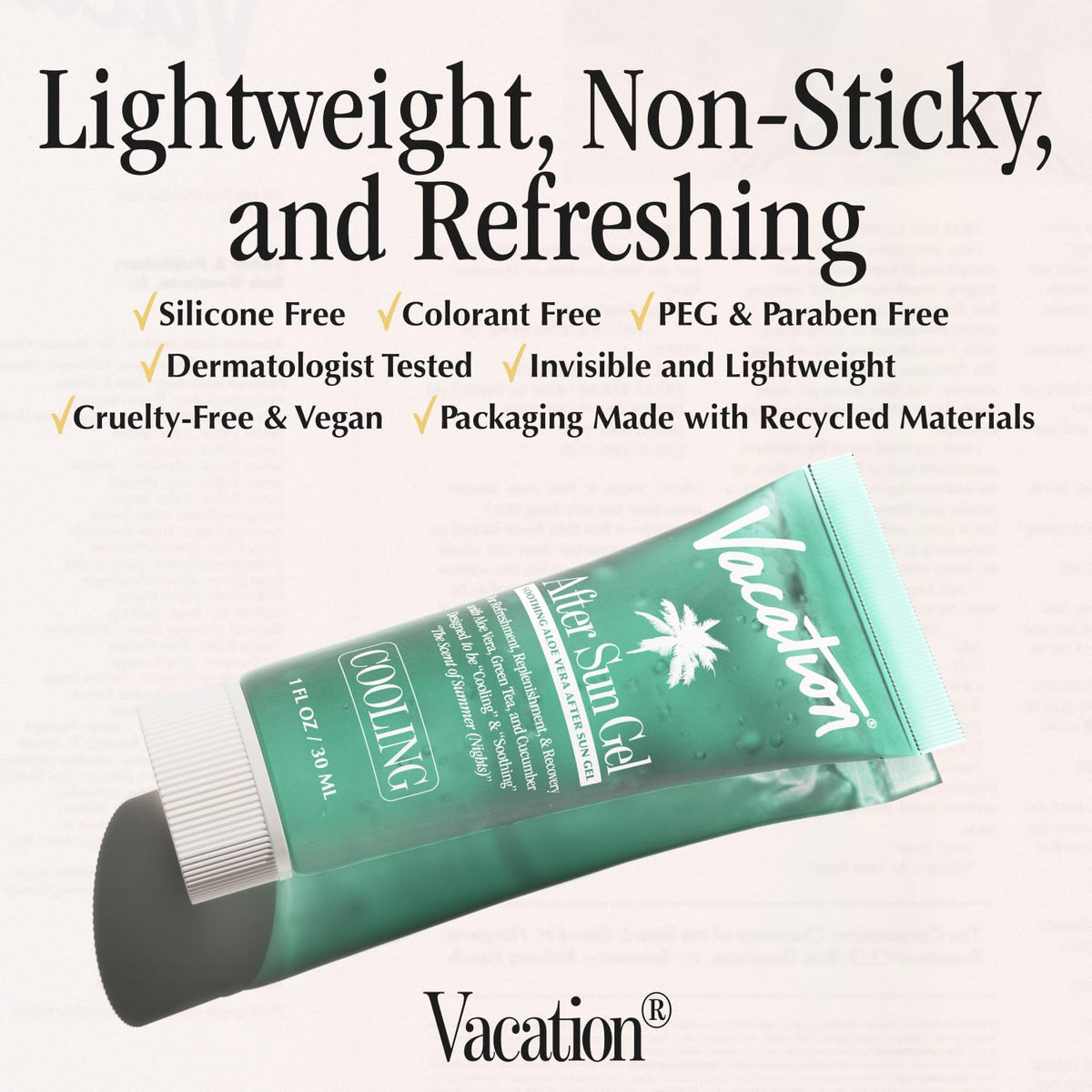 VACATION tube in hand showing one-fluid-ounce scale for easy comparison