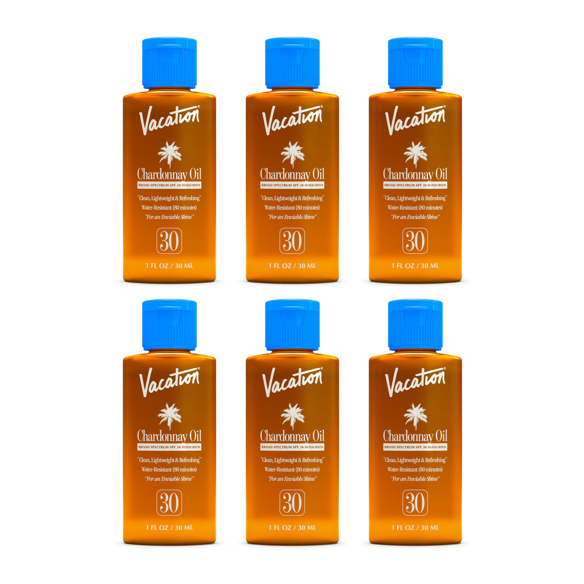 VACATION front packaging showing six travel-size bottles and elegant branding benefit portability