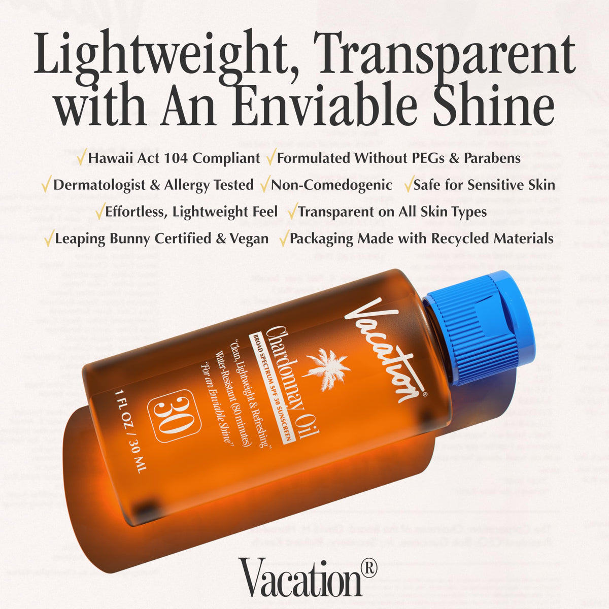 VACATION bottle on beach towel demonstrating outdoor use and water-resistant benefit convenience