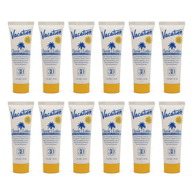 VACATION front packaging showing pack of 12 minis and SPF 30 protection