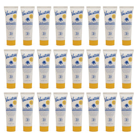 VACATION front view of 1oz mini tube showing packaging and SPF benefit