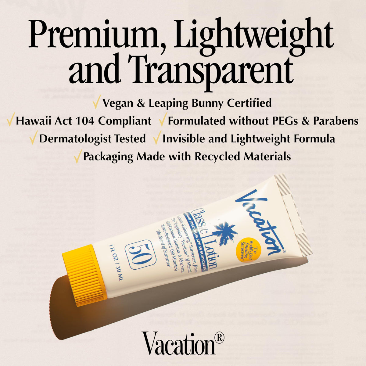 VACATION mini sunscreen in hand illustrating travel-size convenience