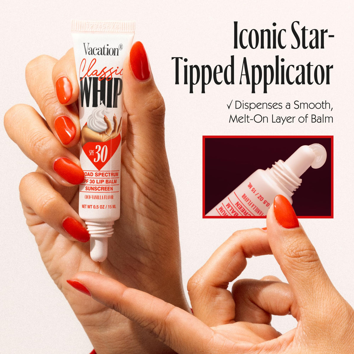 VACATION open cap revealing product top ready for smooth dispensing