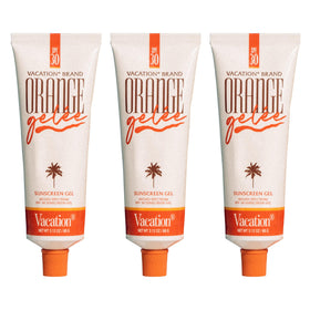 VACATION front packaging showing three tubes and orange branding, convenient travel sizing