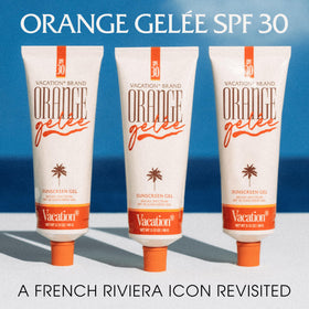 VACATION applying Orange Gelée on forearm, shows clear finish and quick absorption
