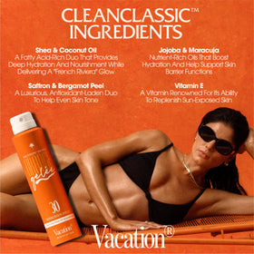 VACATION product inside beach bag suggesting on-the-go sun care convenience