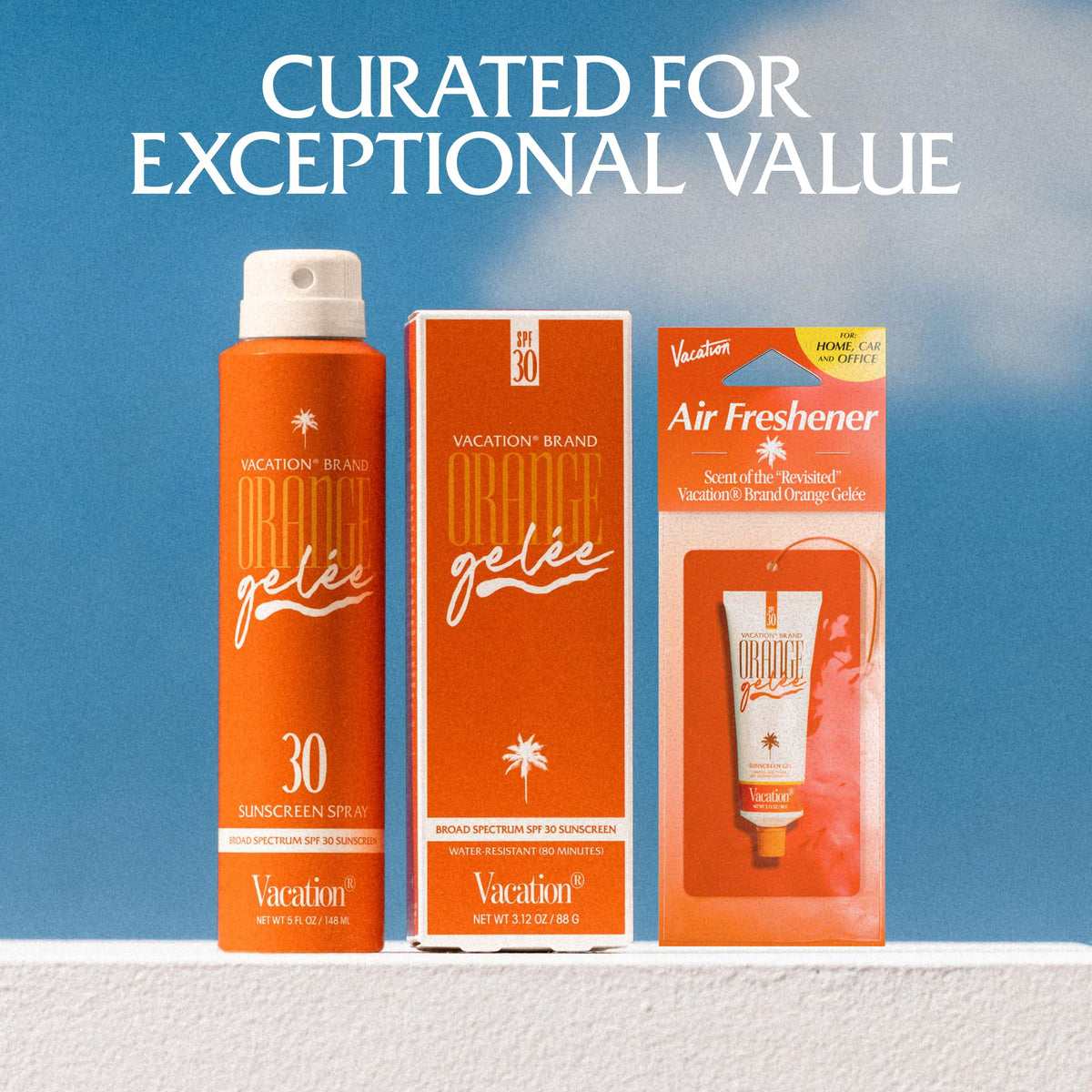 VACATION bundle beside sunglasses showing size comparison and travel-ready benefit