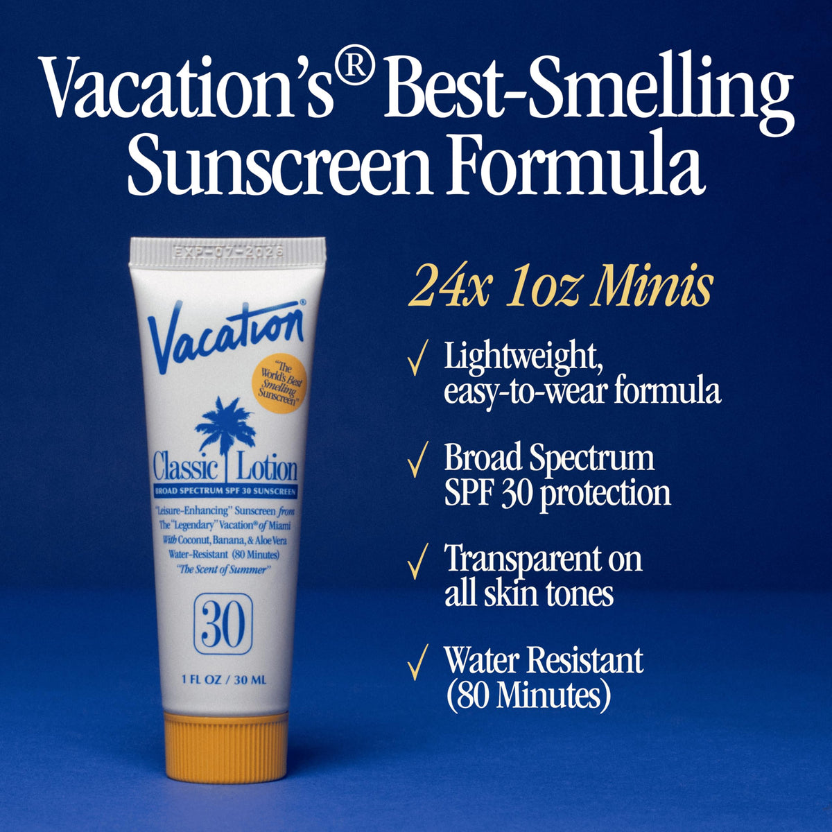 VACATION arranged pack of 24 mini tubes highlighting travel convenience